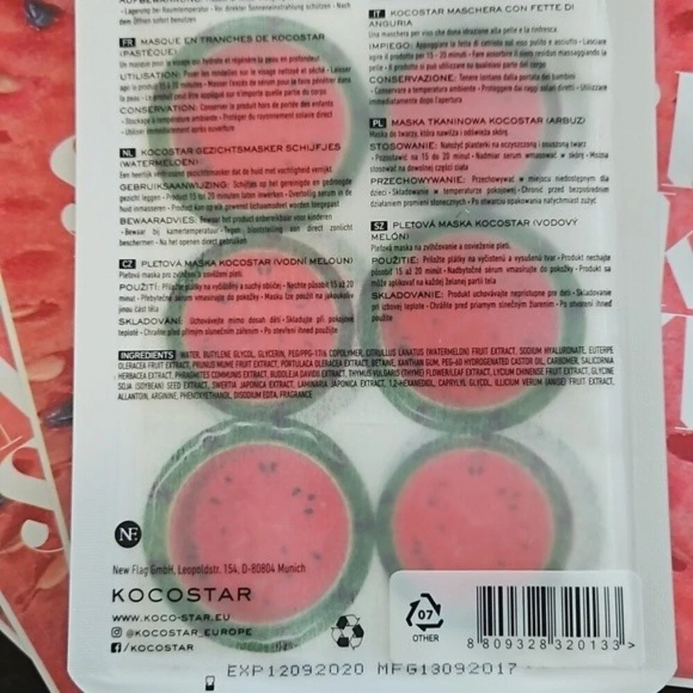 Kocostar Watermelon Slice Mask Sheets hydration refreshing